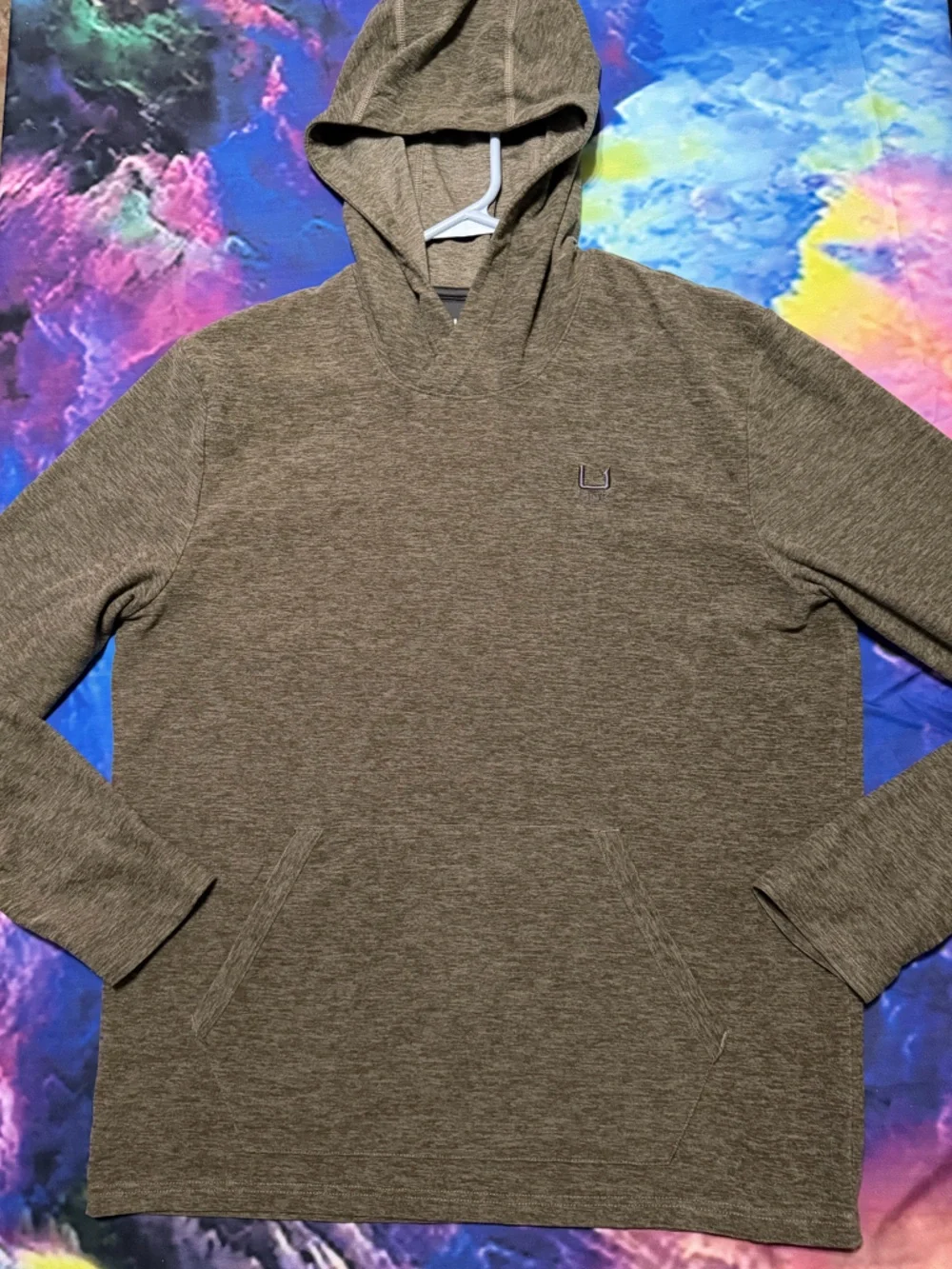Huk Leeward Olive Green  Lightweight Fleece Pullover Hoodie - Picture 3 of 11